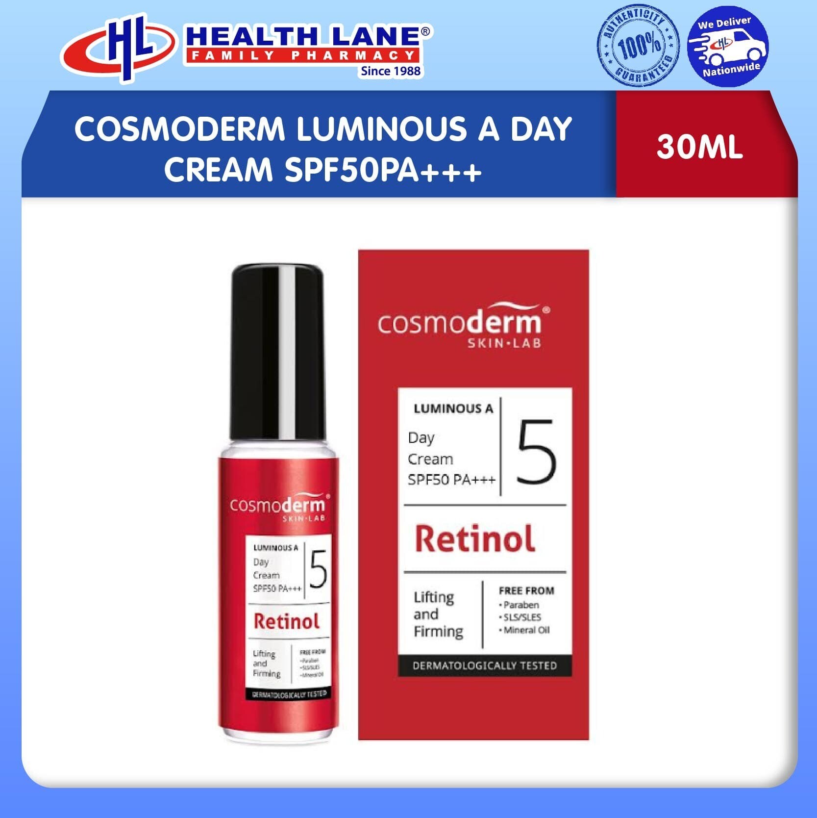 COSMODERM LUMINOUS A DAY KRIM SPF50PA+++ (30ML)